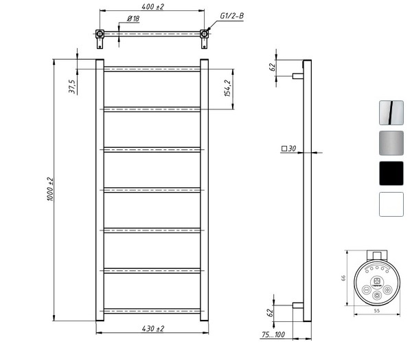 полотенцесушитель GROTA SIMPLE 430х1000