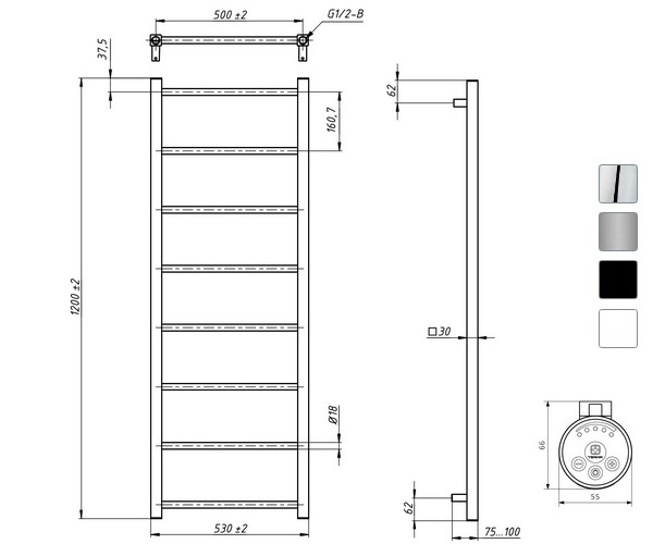 полотенцесушитель GROTA SIMPLE 530х1200