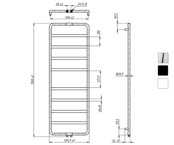 полотенцесушитель GROTA TONDO 527х1500