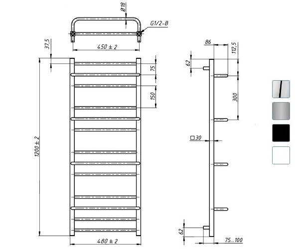 полотенцесушитель GROTA VISTA 480х1200