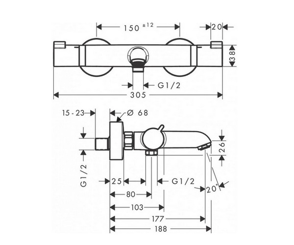 смеситель для ванны HANSGROHE ECOSTAT COMFORT