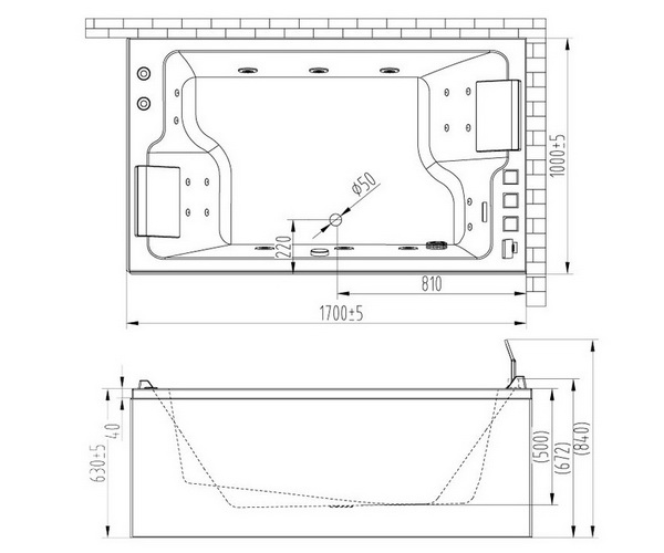 ванна акриловая ORANS BT-62115 170х100