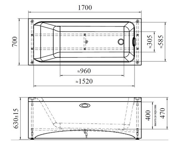 ванна акриловая RADOMIR АГАТА 170х70