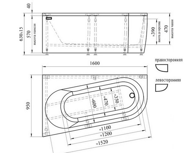 ванна акриловая RADOMIR ВАЛЬС ПРИМА 160х95