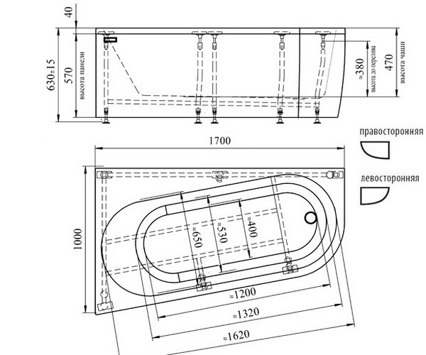 ванна акриловая RADOMIR ВАЛЬС ПРИМА 170х100