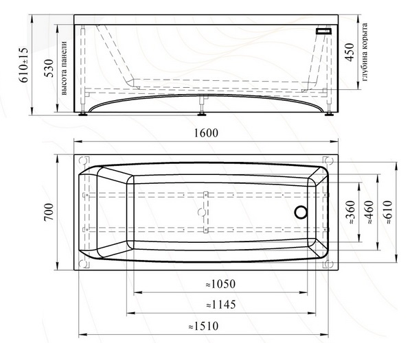 ванна акриловая RADOMIR ВЕСТА 160х70
