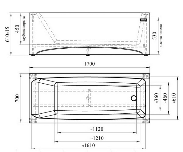 ванна акриловая RADOMIR ВЕСТА 170х70