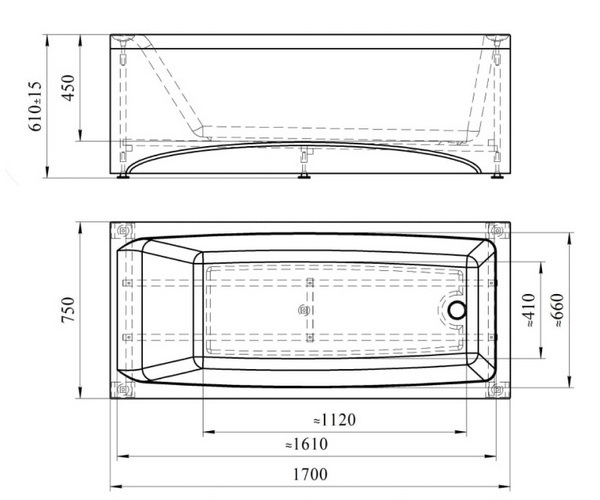 ванна акриловая RADOMIR ВЕСТА 170х75