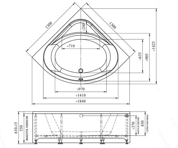 ванна акриловая RADOMIR ДАНТЕ 130х130