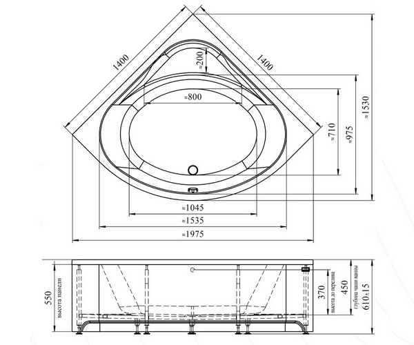ванна акриловая RADOMIR ДАНТЕ 140х140