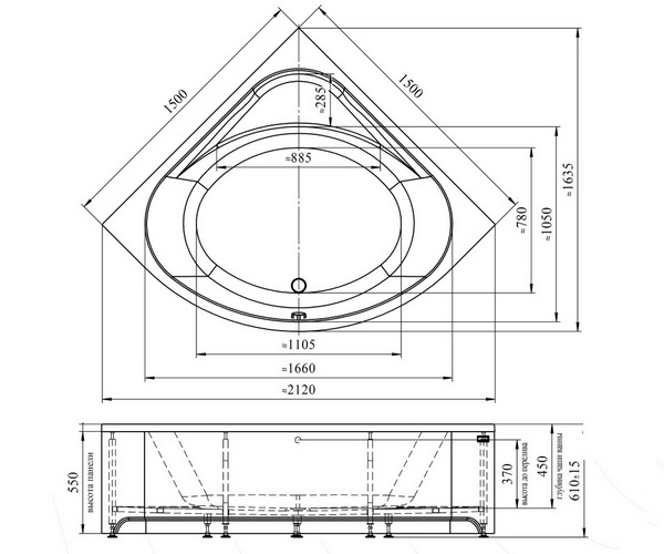 ванна акриловая RADOMIR ДАНТЕ 150х150