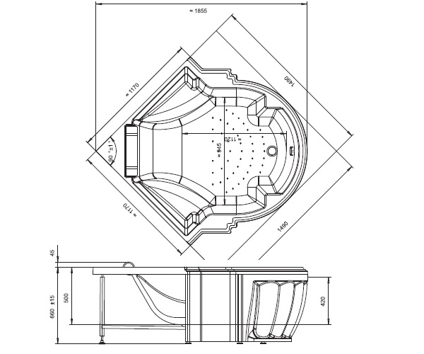 ванна акриловая RADOMIR МОНТЕ-КАРЛО 149х149
