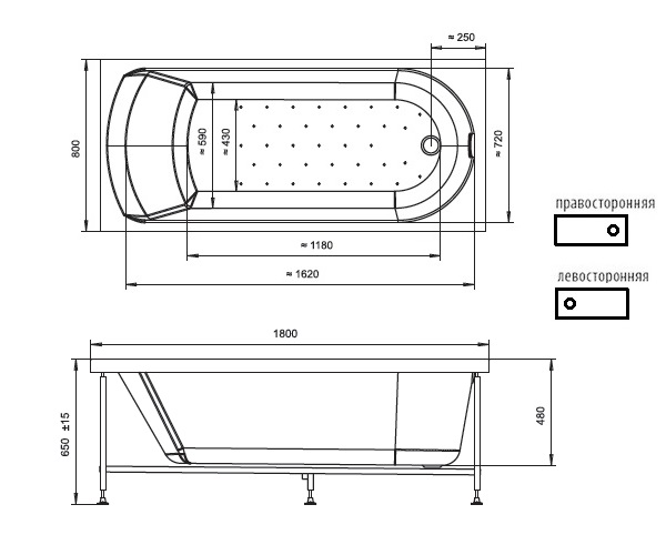 ванна акриловая RADOMIR НИКОЛЬ 180х80