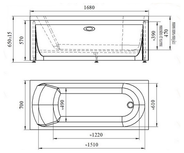 ванна акриловая RADOMIR НИКОЛЬ 168х70