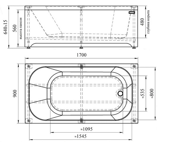 ванна акриловая RADOMIR ПРОВАНС 170х90