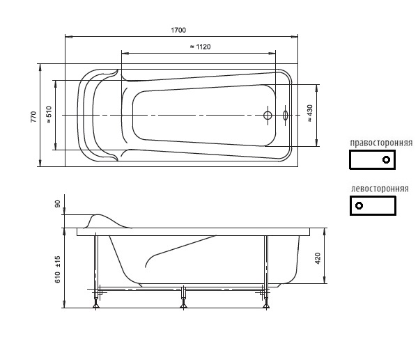 ванна акриловая RADOMIR РОЗА 169х77