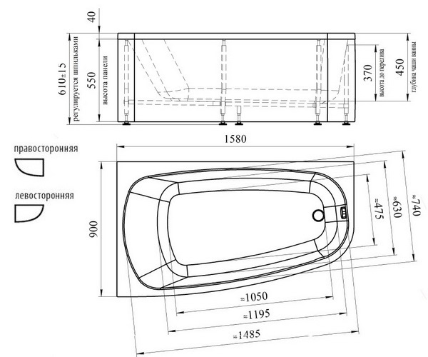 ванна акриловая RADOMIR РОНА 158х90