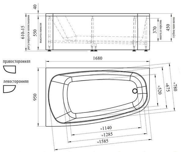 ванна акриловая RADOMIR РОНА 168х95