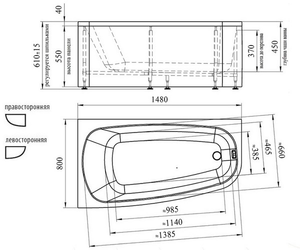 ванна акриловая RADOMIR РОНА 148х80