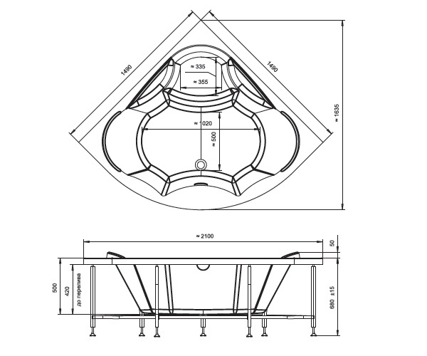 ванна акриловая RADOMIR САНДРА 149х149