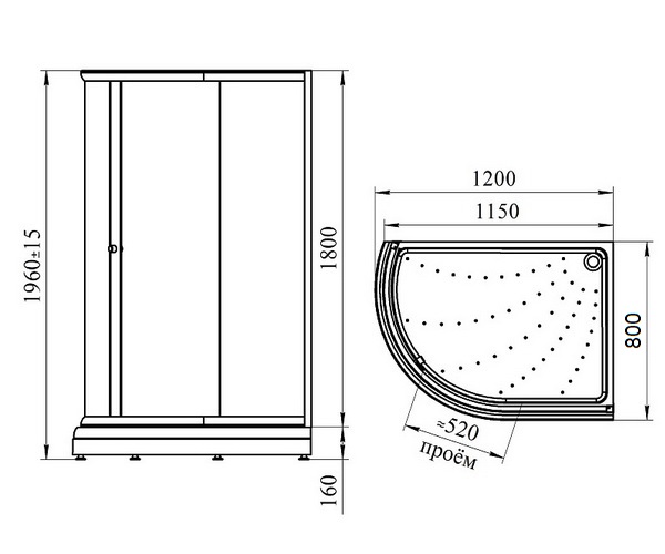 душевое ограждение RADOMIR СОУЛ 120х80