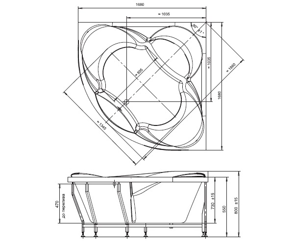 ванна акриловая RADOMIR ФИЛАДЕЛЬФИЯ 168х168