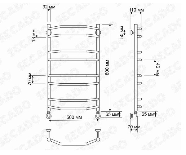 полотенцесушитель SECADO АГАТА-4 500х800