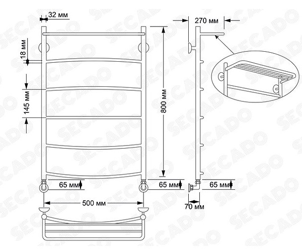 полотенцесушитель SECADO МИЛАН-4 500х800