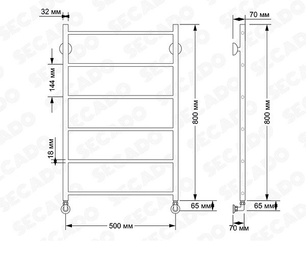 полотенцесушитель SECADO ТРИАДА-1 500х800