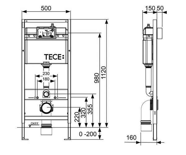 инсталляция и унитаз TECE V04