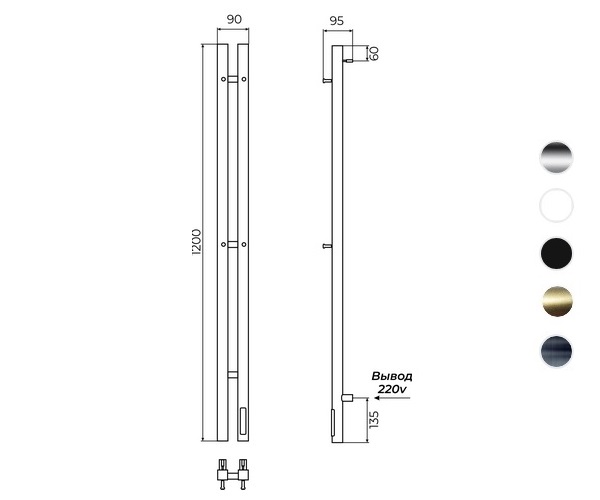 полотенцесушитель TERMINUS DUO проф 1200