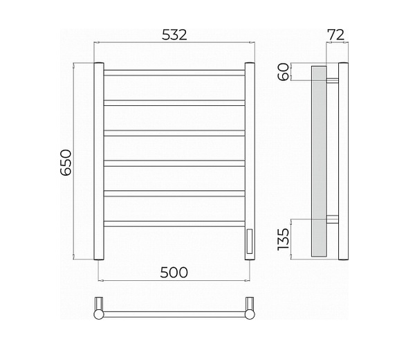 полотенцесушитель TERMINUS АВРОРА 500х650