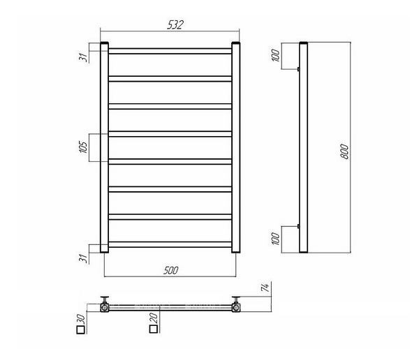 полотенцесушитель TERMINUS ВАТИКАН 500х800