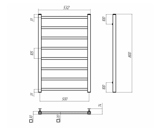 полотенцесушитель TERMINUS ВАТИКАН 500х800