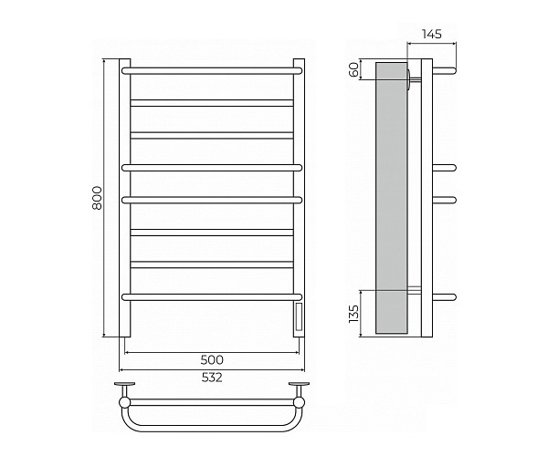 полотенцесушитель TERMINUS ЕВРОМИКС 500х800