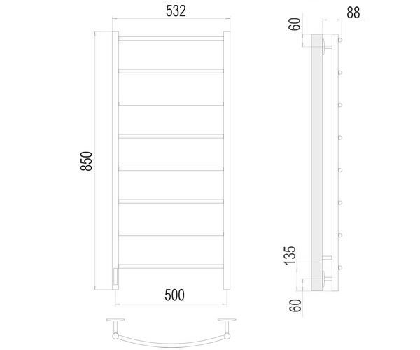 полотенцесушитель TERMINUS КЛАССИК 500х850