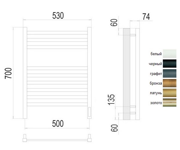 полотенцесушитель TERMINUS НОТО 500х700