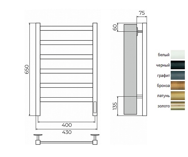полотенцесушитель TERMINUS НОТО 400х650