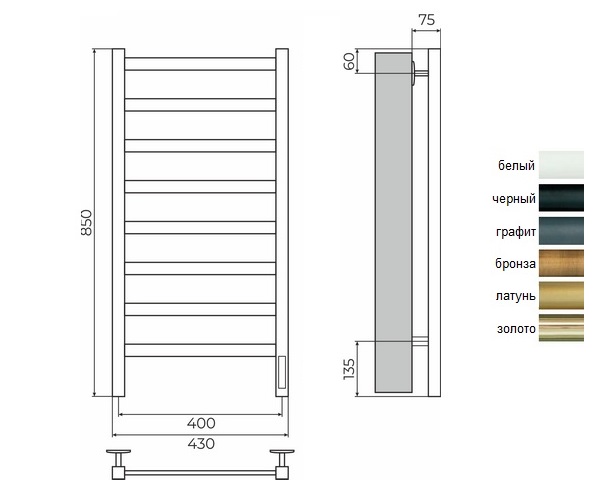 полотенцесушитель TERMINUS НОТО 400х850