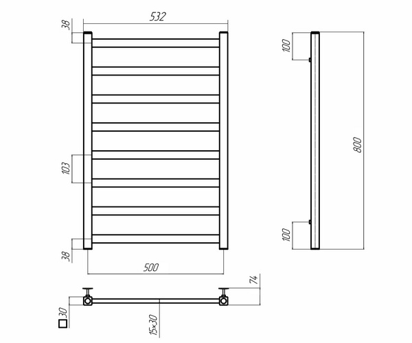 полотенцесушитель TERMINUS НОТО 500х800