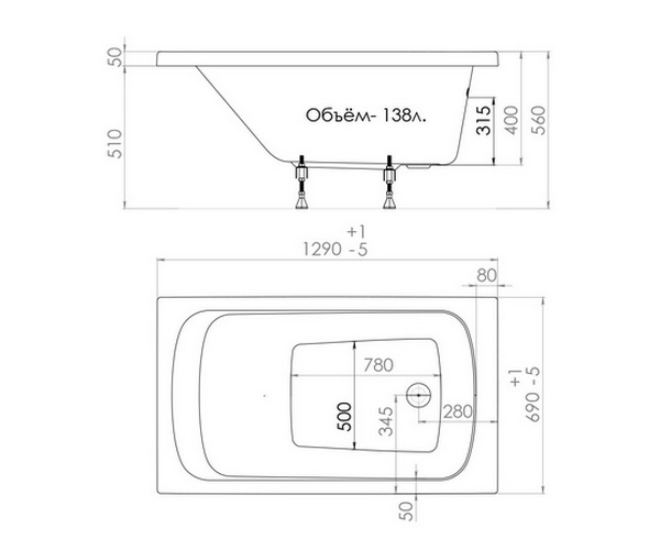 ванна акриловая TRITON GAMMA 130х70