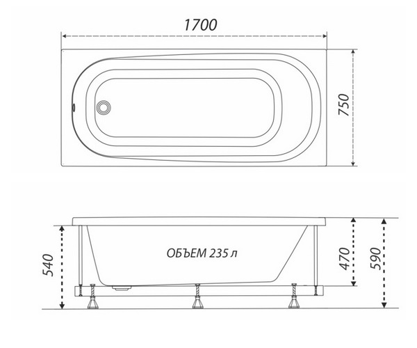 ванна акриловая TRITON ДИНА 170х75
