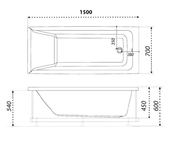 ванна акриловая TRITON ТОРИ 150х70