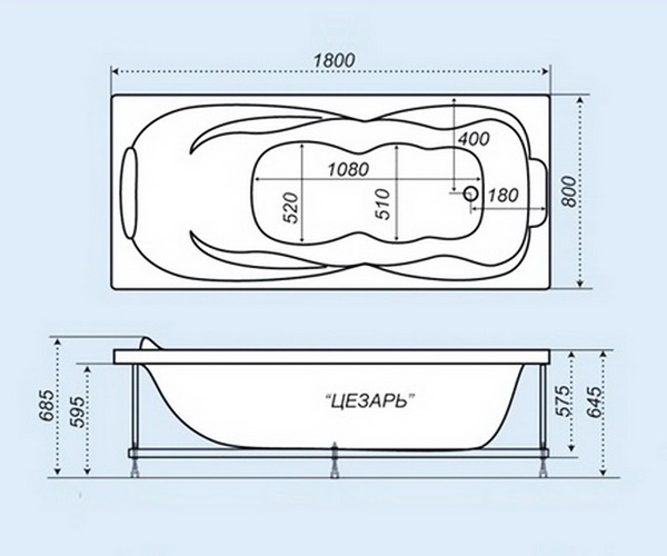 ванна акриловая TRITON ЦЕЗАРЬ 180х80