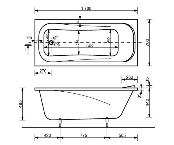 ванна из литьевого мрамора VECONI FRESCA 170х70