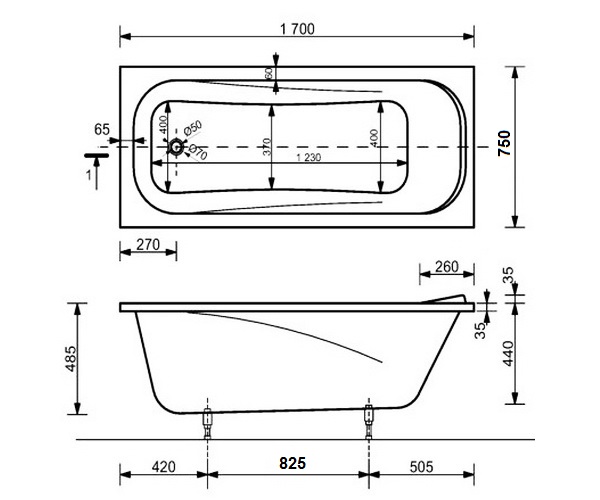 ванна из литьевого мрамора VECONI FRESCA 170х75