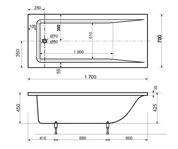 ванна из литьевого мрамора VECONI SOLITA 170х70