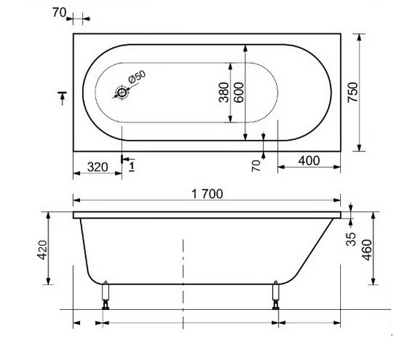 ванна из литьевого мрамора VECONI STAMPO 170х75