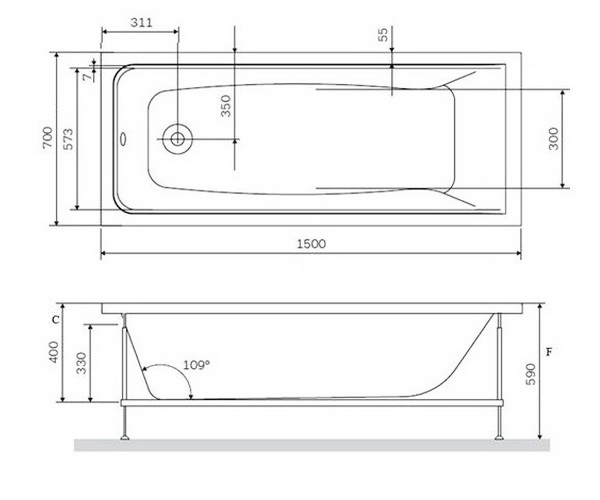ванна акриловая VINCEA VBT-2G150-LG 150х70