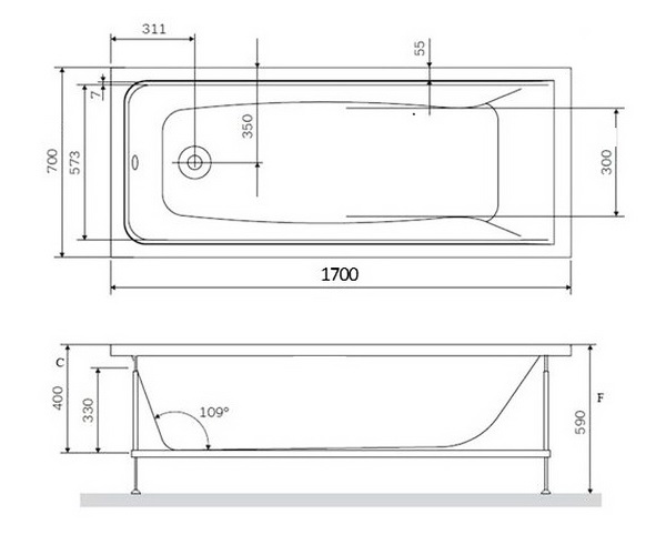 ванна акриловая VINCEA VBT-2G170-LG 170х70